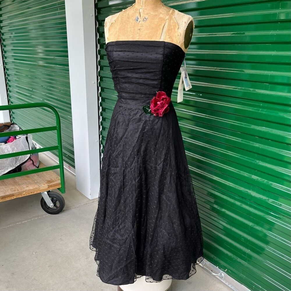NWT Y2K Scott McClintock Strapless Black A-Line Fot and Flare Formal Dress - SZ